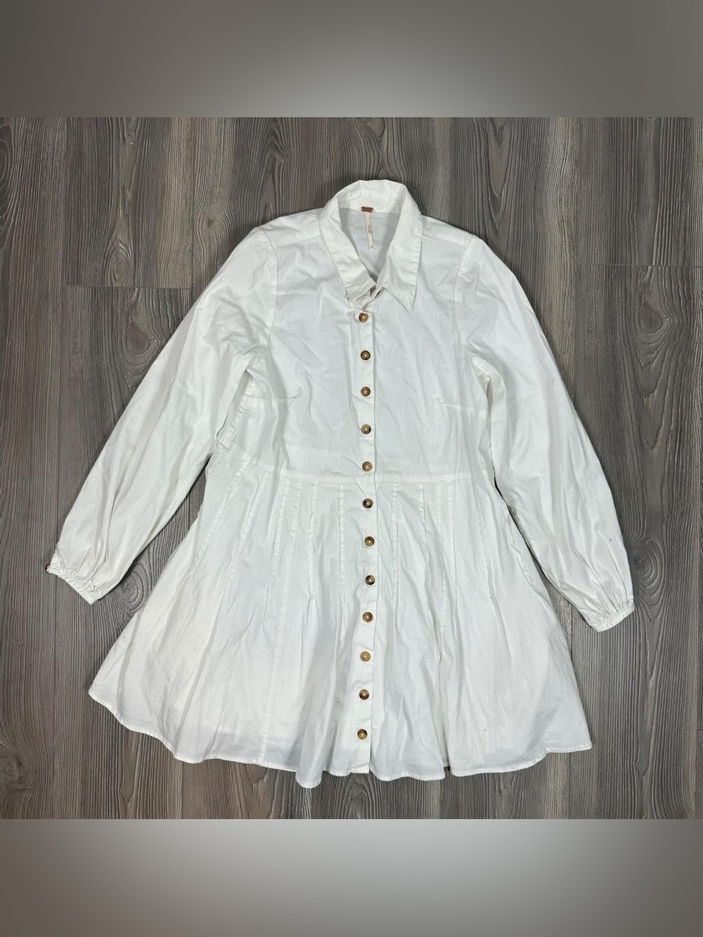 Free People White Button Down Long Sleeve Mini Dress Size L